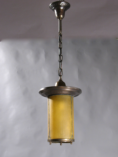 Arts & Crafts Amber Seeded Leaded Glass Lantern